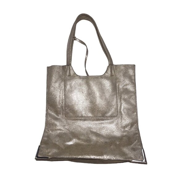 Antonio Melani | Gold Metallic Reptile Pattern Shoulder Bag Tote - Picture 2 of 10